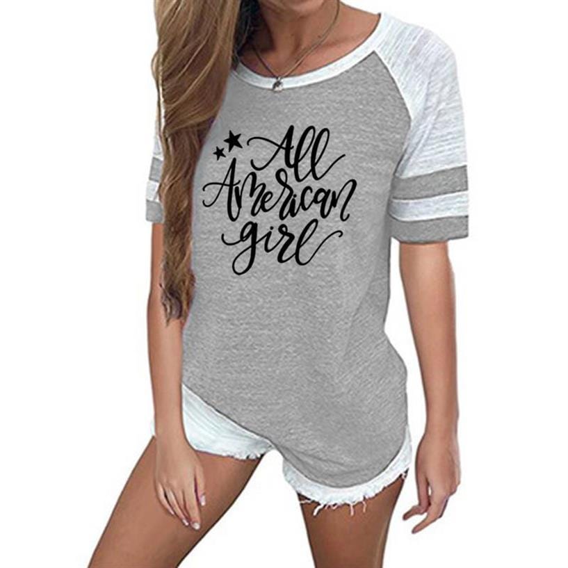 2 XL / Gray 2022 Summer Women T-Shirt Stitching Color Funny Letters Print Tops T-Shirt Women O-Neck Cropped Tees Youth Girl Leisure T-shirt