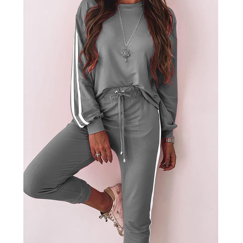 2 XL / Gray Fashionable Casual Patchwork Track Suit Uniform Fall Long Sleeve Outfit Button Closure Short Coat Pant Women 2 Piece Workout Set