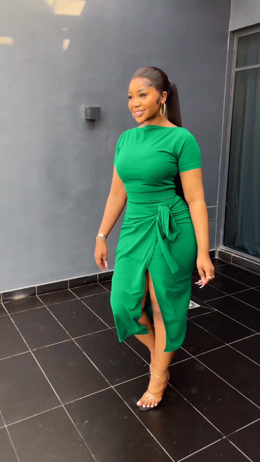 2 XL / green New Arrival Summer Ladies Two Piece Sets Solid Color Dress Set Casual Skirt Women Clothing Bandage Two Piece Skirt Set