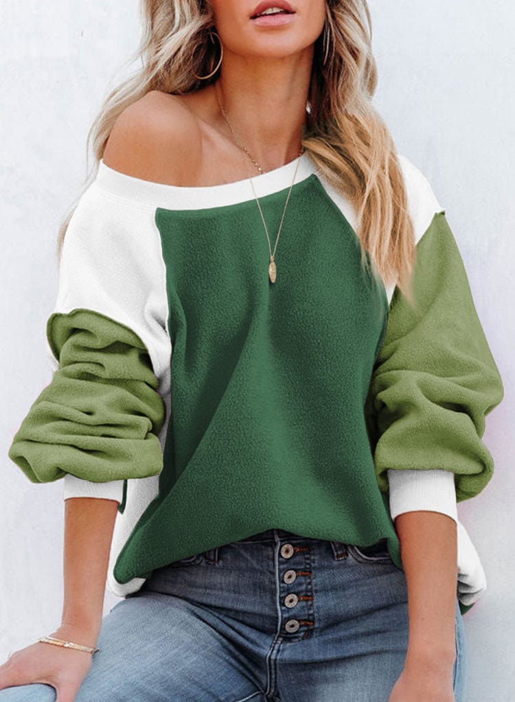 2 XL / green Women Hoodies 2023 Autumn Winter Casual Long Sleeve Top Fleece lantern sleeve Sweatshirt Streetwear Patchwork Hoodies