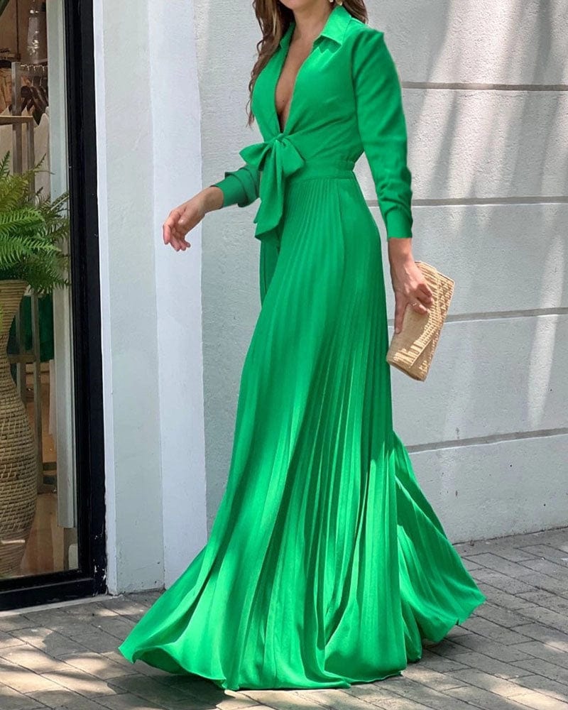 2 XL / green Women's clothing new fashion V neck long sleeve lapel top ladies loose wide leg pants women one piece jumpsuits