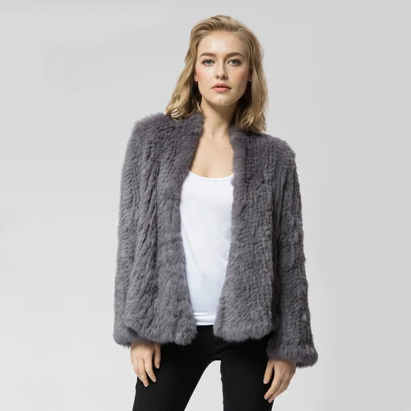 2 XL / grey Pudi CR002 The New fashion Knitted knit real rabbit fur coat overcoat jacket women