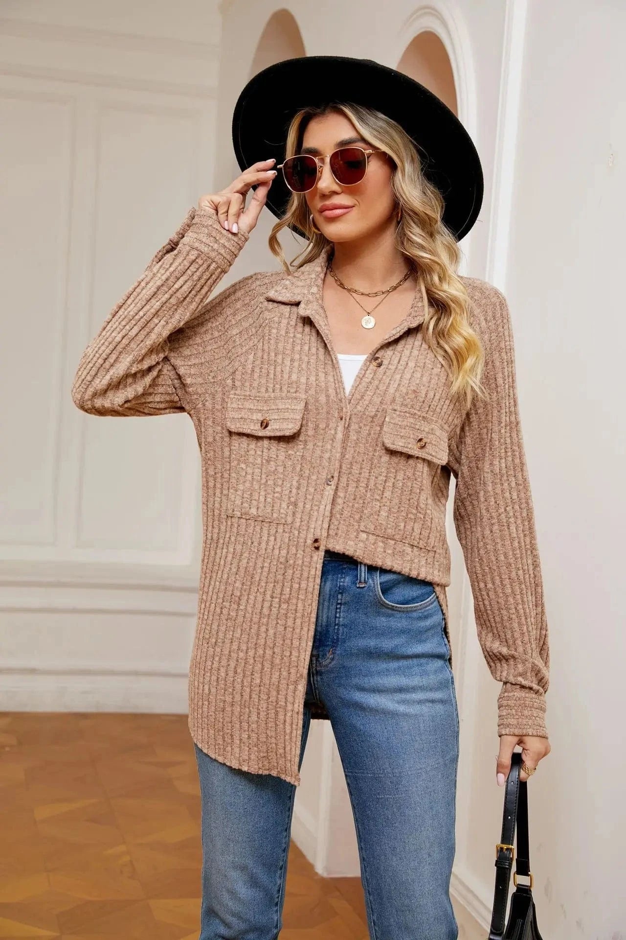 2 XL / khaki Autumn Long Sleeve Leisure Knitted Coat Turn-Down Collar Loose Button Pit Strip Open-front Cardigan Thin Jacket For Women