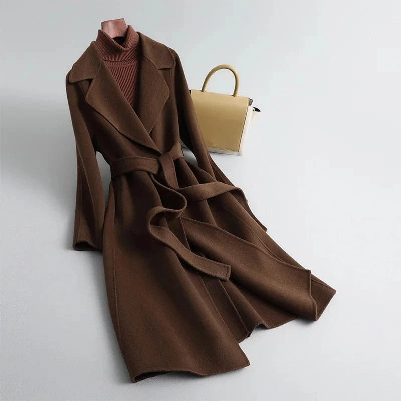 2 XL / Khaki Green 2023 Double Faced Winter Cashmere Coat Long Classic Casual Trench Wool Coat