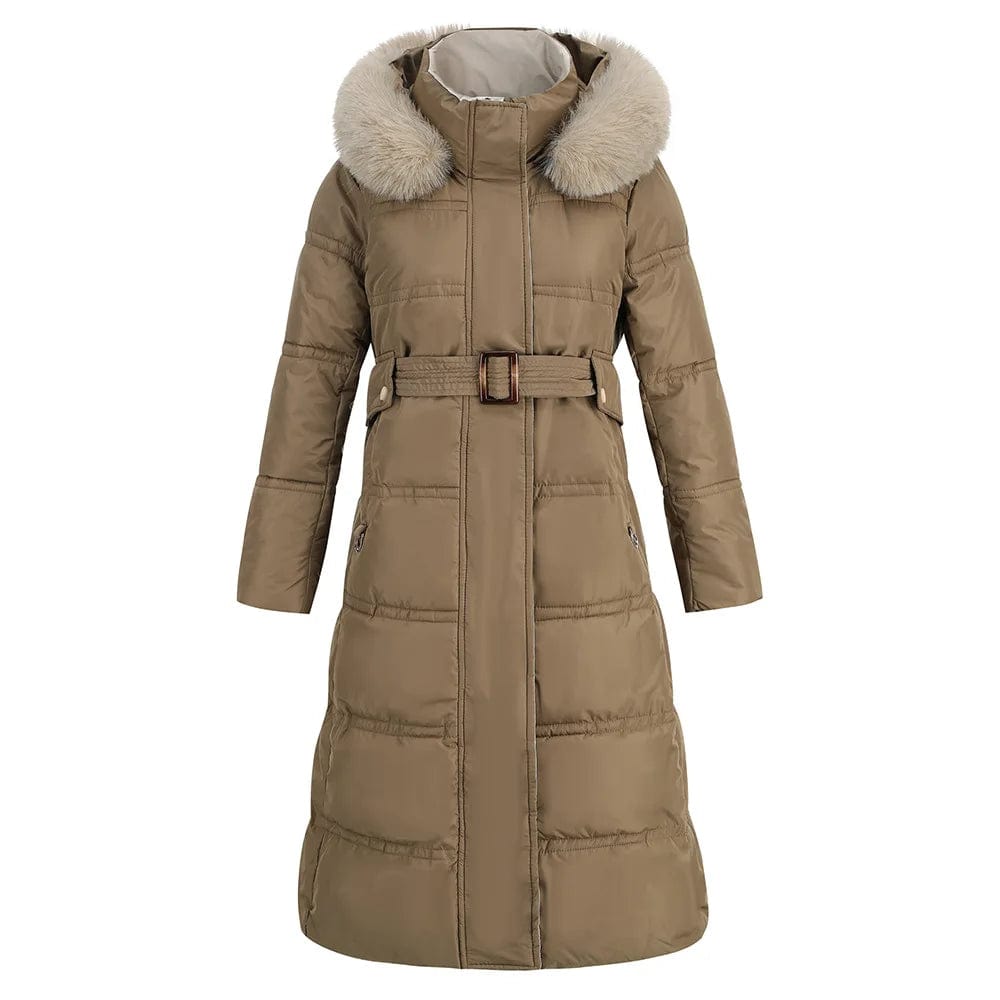 2 XL / khaki New High Quality Lady Slim Fit Thick Warm Winter Hooded Zipper Mid-length Women Down Jacket Coat