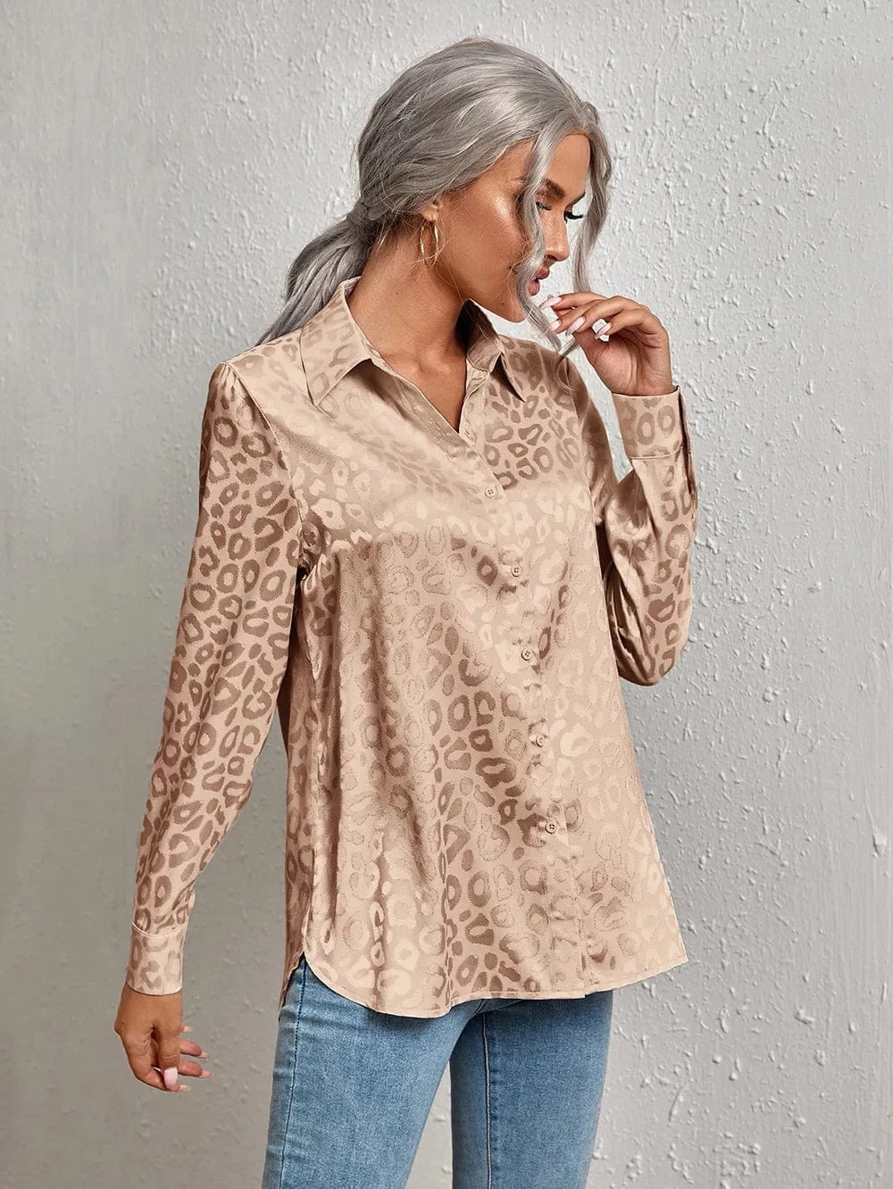 2 XL / Khaki Wholesale Girls Blouses&shirts Fashion Leopard Long Sleeve Tops New Women Blouse