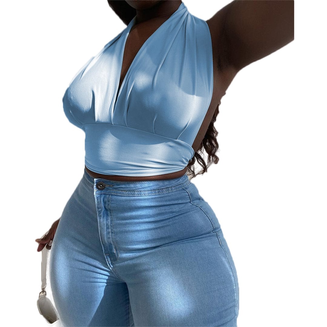 2 XL / L99577-1 New Wholesale Fashionable Summer Girls Backless Sexy Halter Top