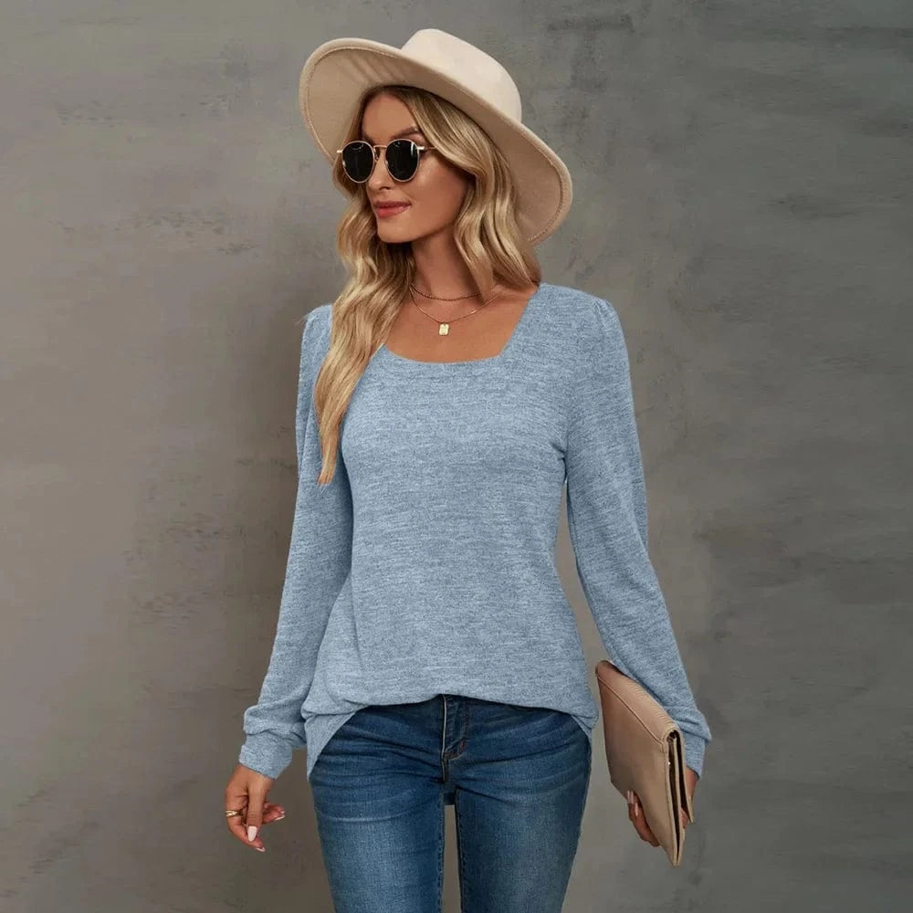 2 XL / Light Blue 2024 Summer Women Custom Women's U-neck Puff Sleeve Organic Cotton Blend T Shirt