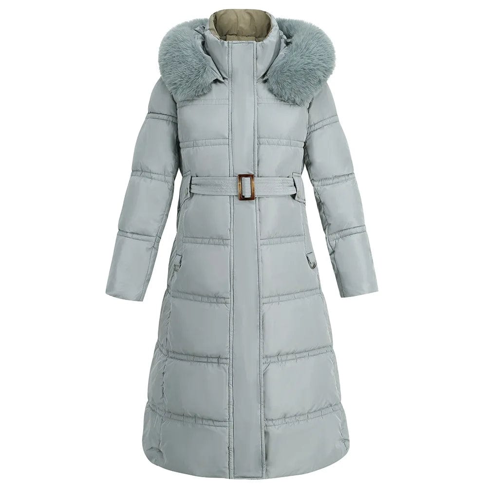 2 XL / Light Blue New High Quality Lady Slim Fit Thick Warm Winter Hooded Zipper Mid-length Women Down Jacket Coat
