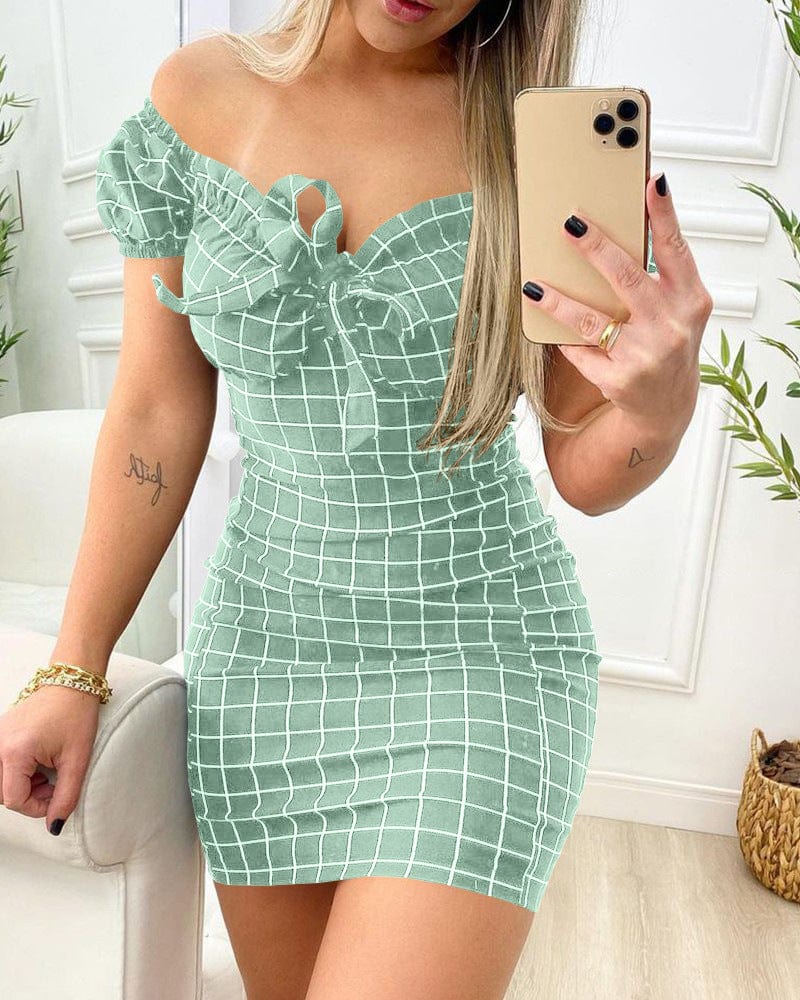 2 XL / light green Samcci Fashion Short Sleeve Strapless Mini Dress Summer New Arrival Design Women's Casual Club Party Dress