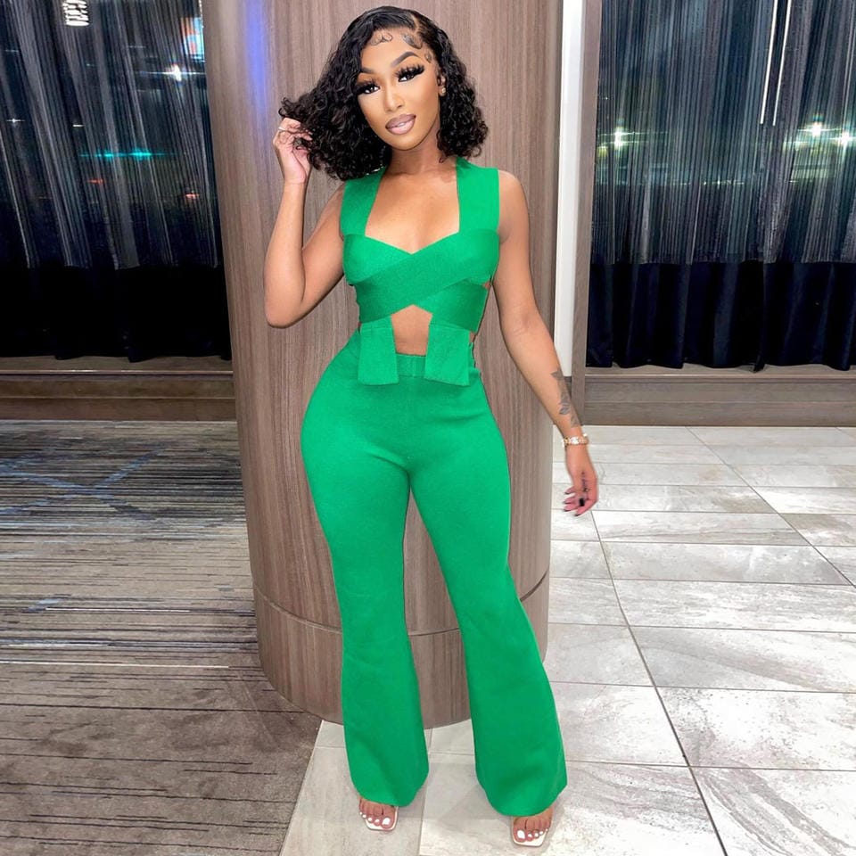 2 XL / MINT Sexy Birthday Outfit For Women 2 Piece Hollow Cross Crop Top And Legging Pant 2023 Two Piece Set