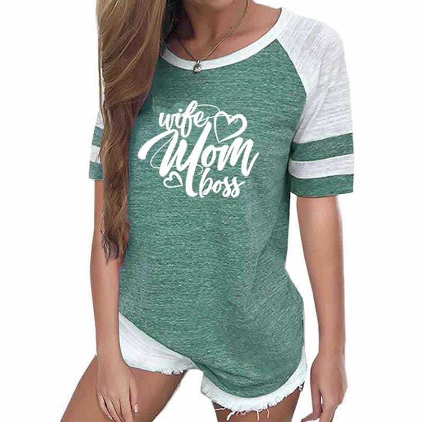 2 XL / MINT Women Loose Casual T-Shirt Summer Stitching Color Short Sleeve Funny Letter Print T-Shirt Harajuku Women Streetwear Tops Tees