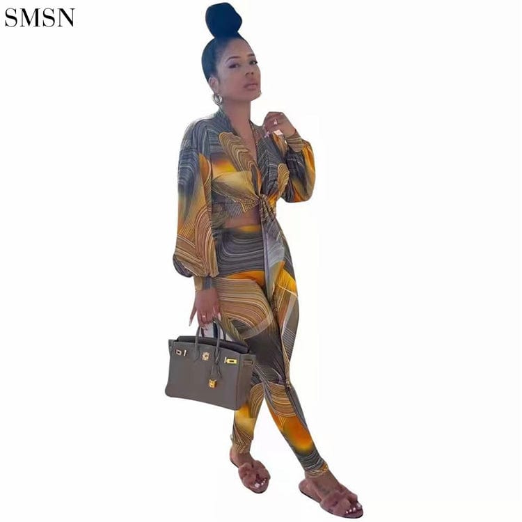 2 XL / Multicolor Hot Selling Sexy Printed Strap And Tummy Revealing Suit Sexy 2 Piece Set Women
