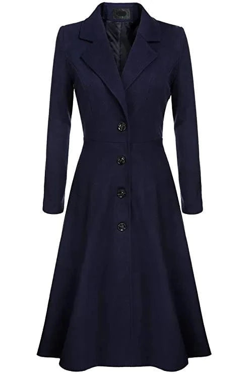 2 XL / Navy blue Autumn and Winter New Women's Woolen coat Long sleeve Fashion Casual windbreaker Woolen coat For women