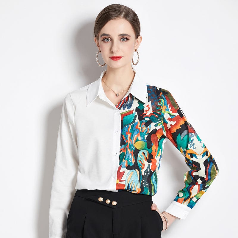 2 XL / Photo Color XC3300030 Top White Shirt New Printed Long Sleeve Shirt