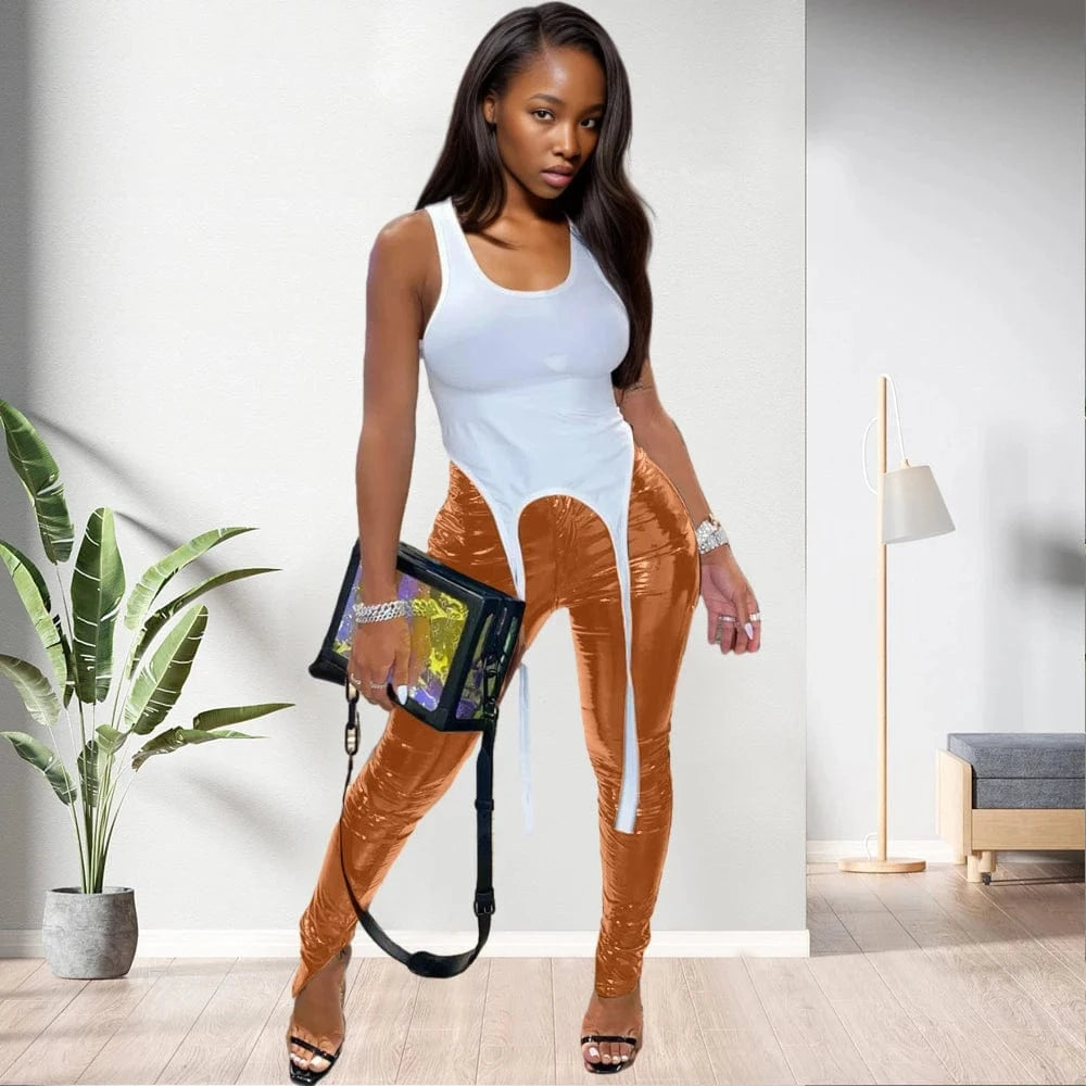 2 XL / pic 1 20810-MX50 special leather split reflective pants women sehe fashion