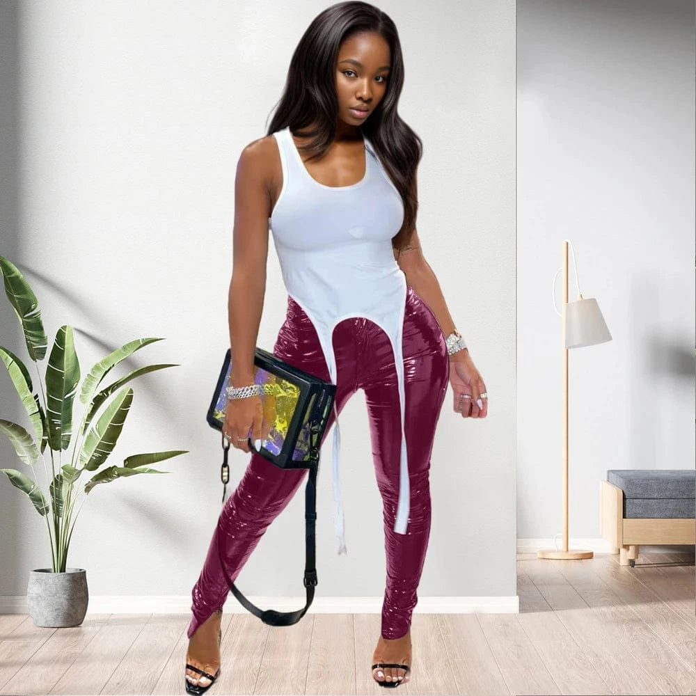 2 XL / pic 2 20810-MX50 special leather split reflective pants women sehe fashion