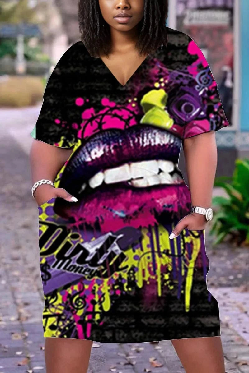 2 XL / pic14 D1202ME18 2023 New Design Digital Printing Avatar Commuter Midi V Neck Long Sleeve Dress Sehe Fashion