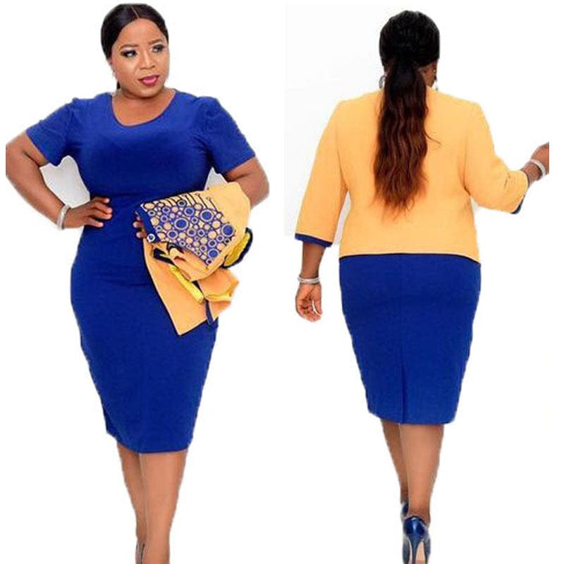 2 XL / pic3 20715-MX16 Printed Plus Size Modest Dress With Short Coats Office Wear Set