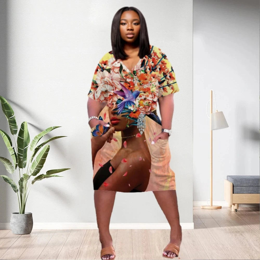 2 XL / pic6 D1202ME16 2023 New Design Digital Printing Avatar Commuter Midi V Neck Long Sleeved Dress Sehe Fashion