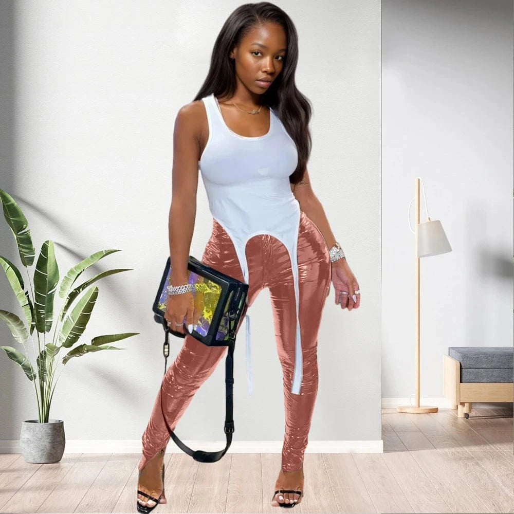 2 XL / Pink 20810-MX50 special leather split reflective pants women sehe fashion