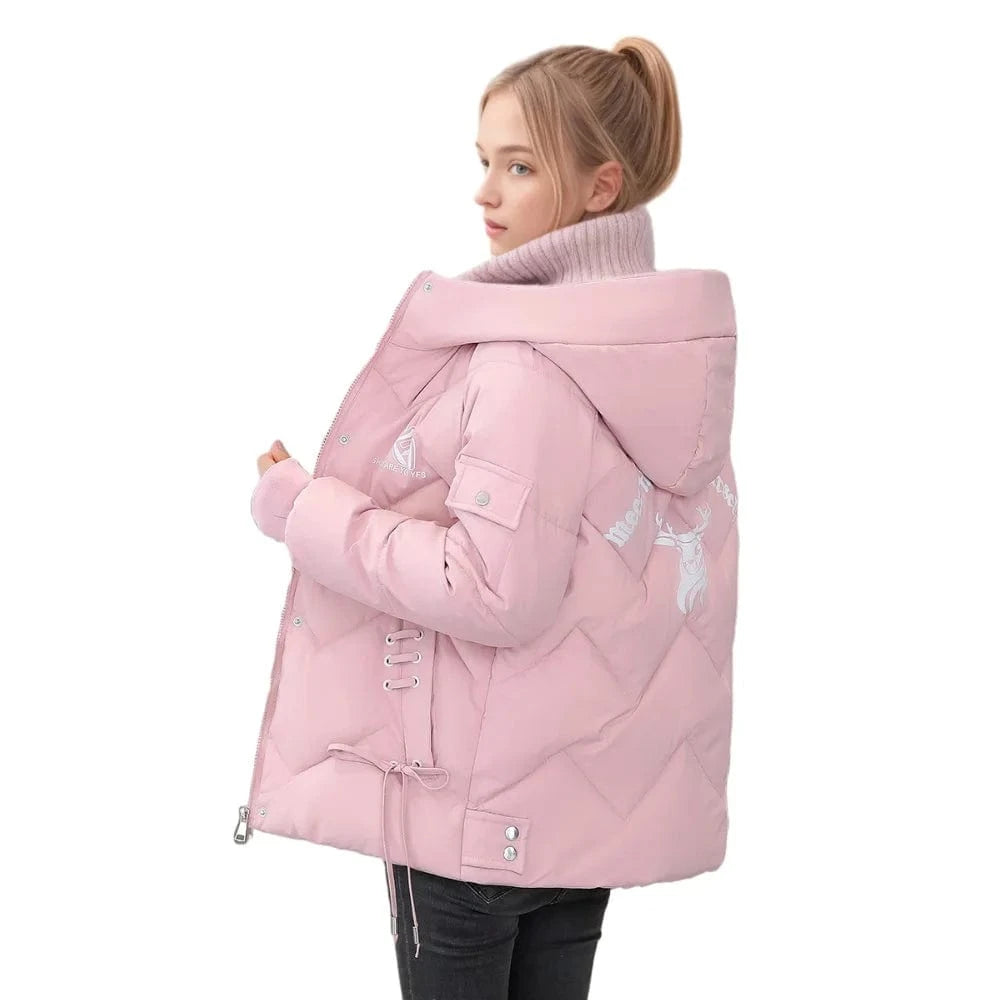2 XL / Pink D1201TA38 Down Cotton Thick Jacket Fashion Cotton Solid Color  Long Sleeve Zipper Jacket Coat Women Coat Sehe Fashion