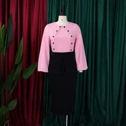 2 XL / Pink J&HLatest Design Autumn&winter Ladies Office Outfits For Women Long Sleeve Top And Wrap Hip Skirt Sets For Women Two Pieces