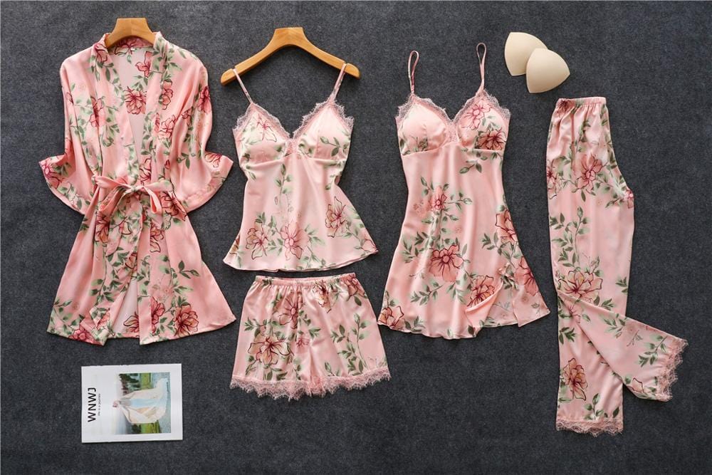 2 XL / Pink Wedding Bridal Robe Nighty For Honeymoon Loungewear Satin Bridesmaid Floral Robe