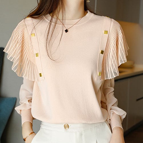 2 XL / Pink Wholesale Long-sleeved Round Neck 2022 Early Spring New Top Shirts Women's Design Sense Niche French Ruffled Shirts