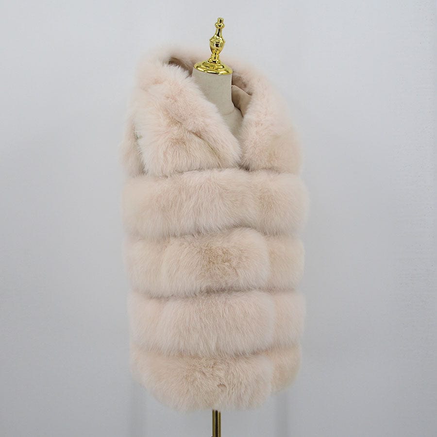 2 XL / postercolor QIUCHEN new women winter fur coat dyed vest with big hood genuine natural fur fox vest QC8062