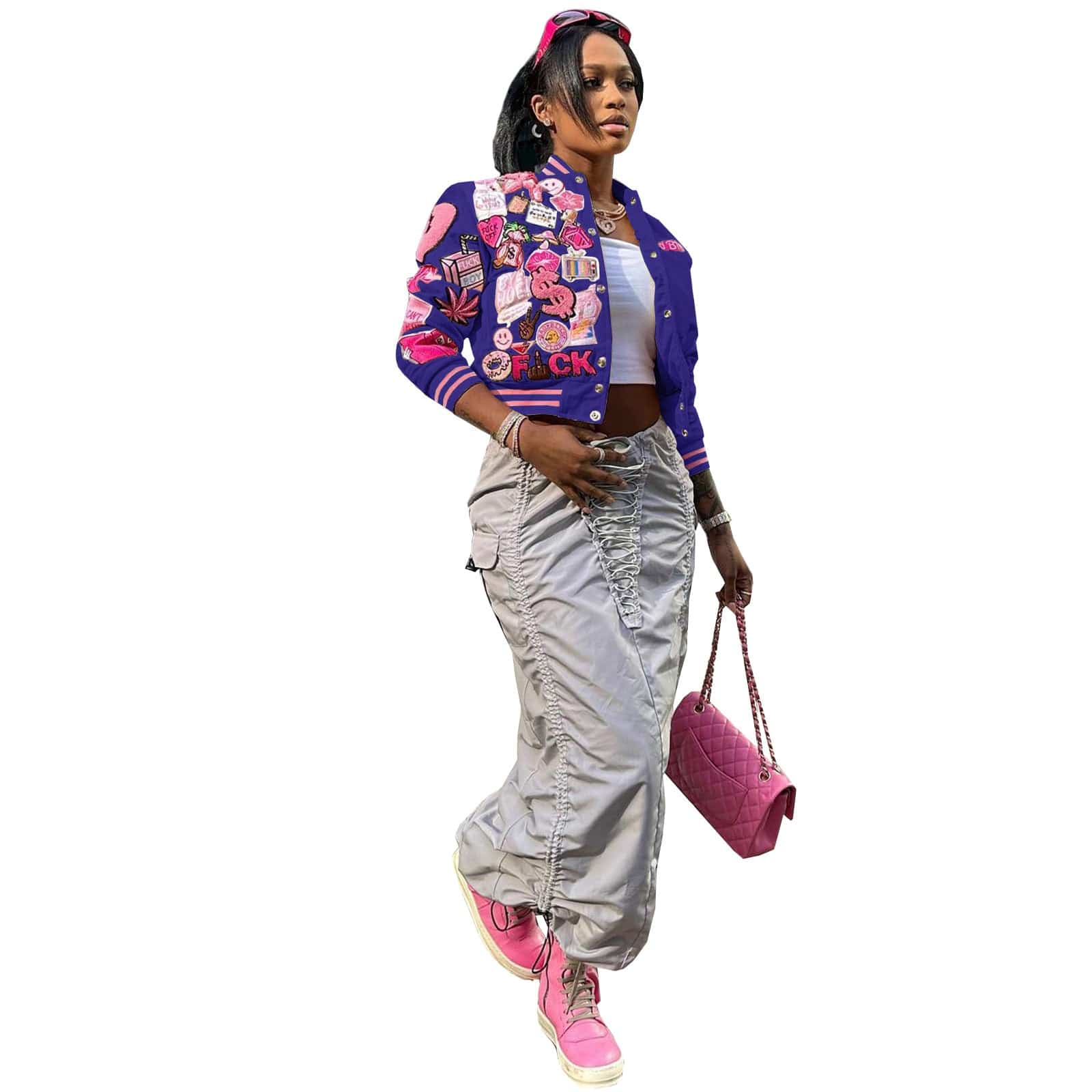 2 XL / Purple Bomblook LCTP79 Spring 2023 Women S Clothing Print Streetwear Coats For Ladies Letterman Jacket Women Varsity Jacket