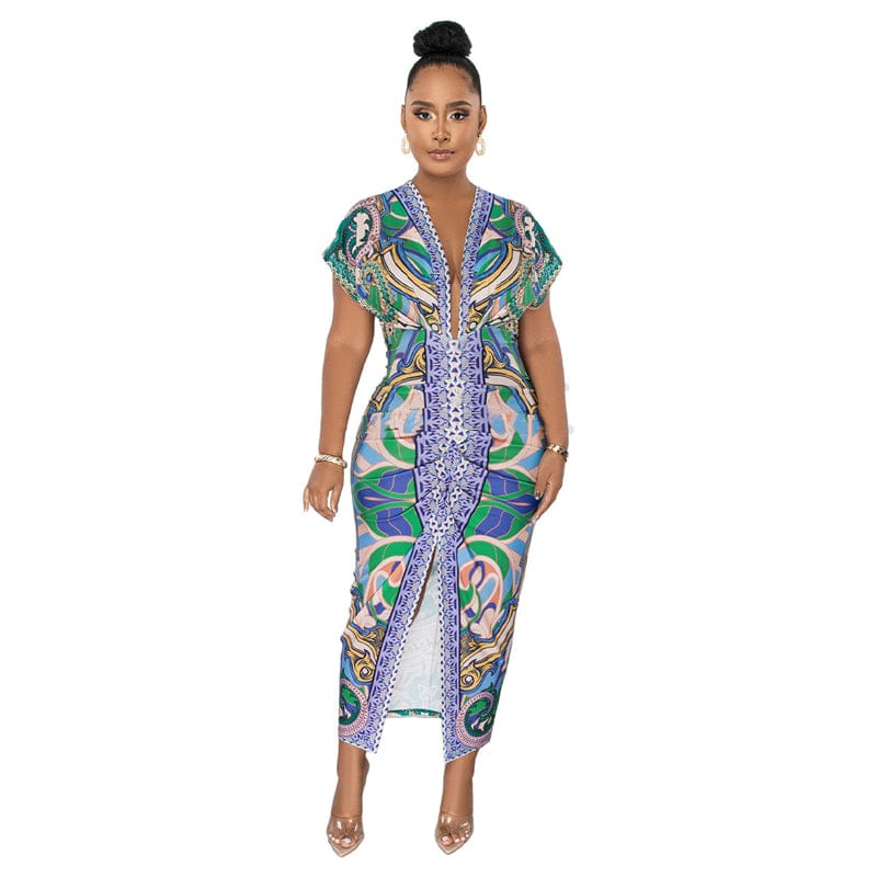 2 XL / Purple green custom african women lady wax digital flower all over print summer vintage sublimation long maxi dress for women floral print