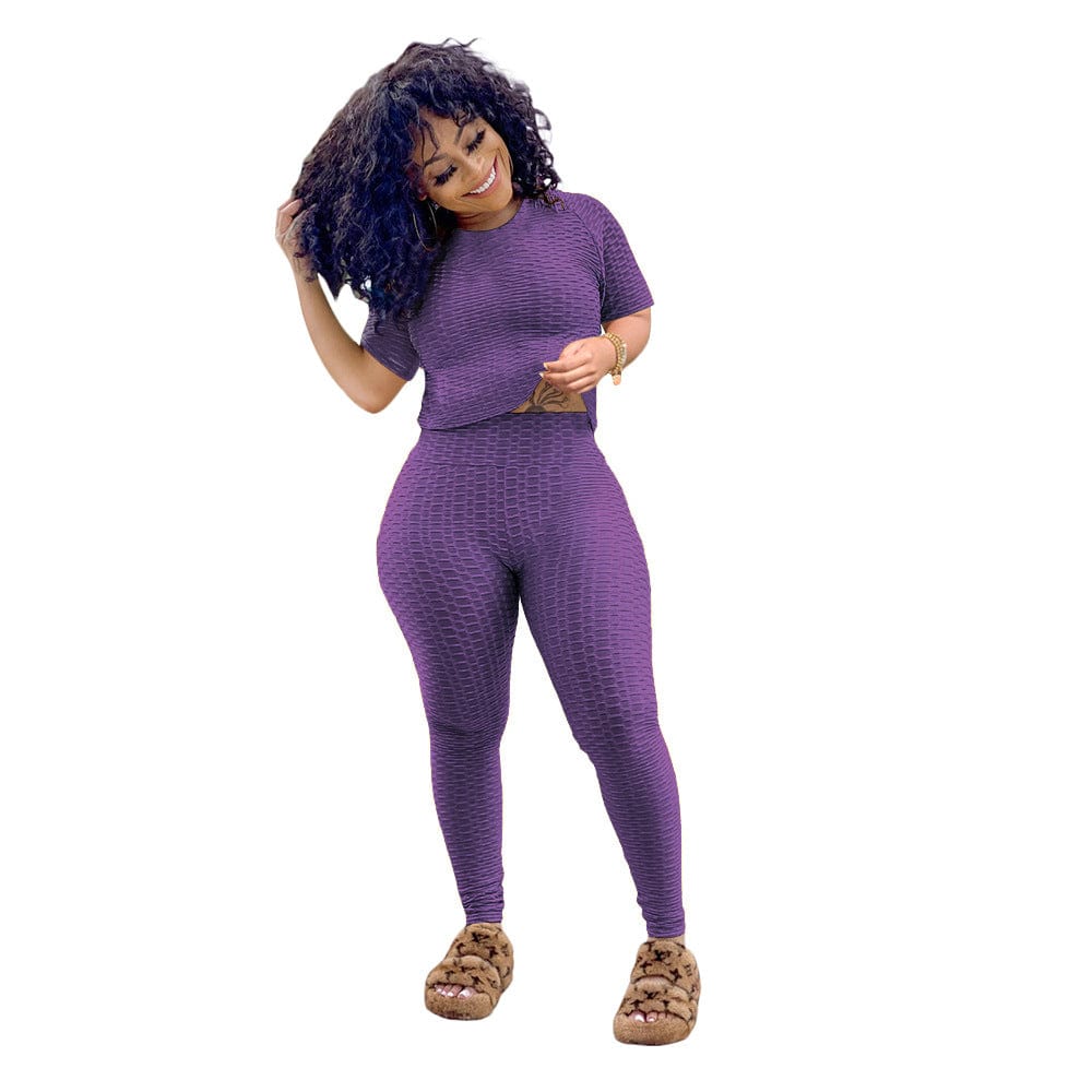 2 XL / Purple Summer 2022 Women Nylon Spandex Stretchy Sweatsuit Fitness Yoga Set Sports Wear Tracksuit Sweatpants 2 Piece Sweat Suits xs