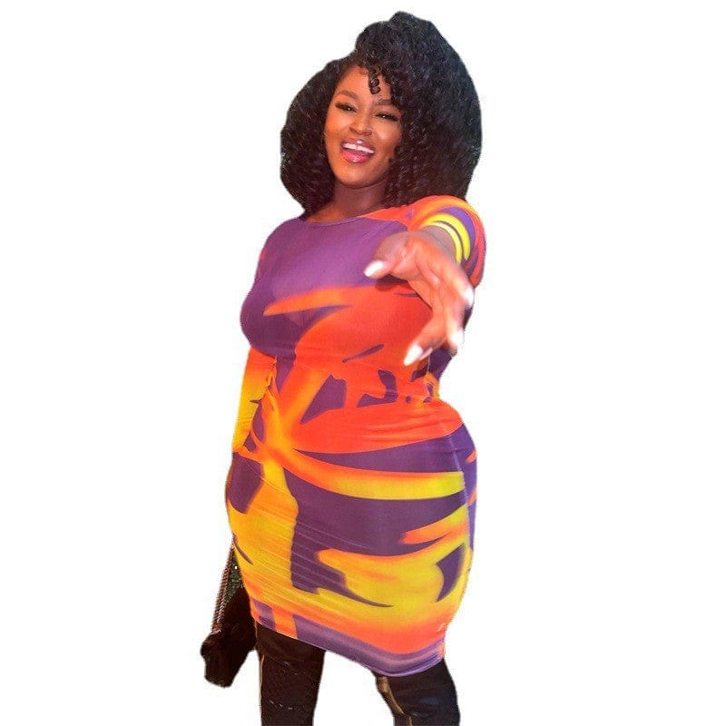 2 XL / Purple XL to 5XL Factory wholesale hot sale new print casual street graffiti bag hip plus size dress