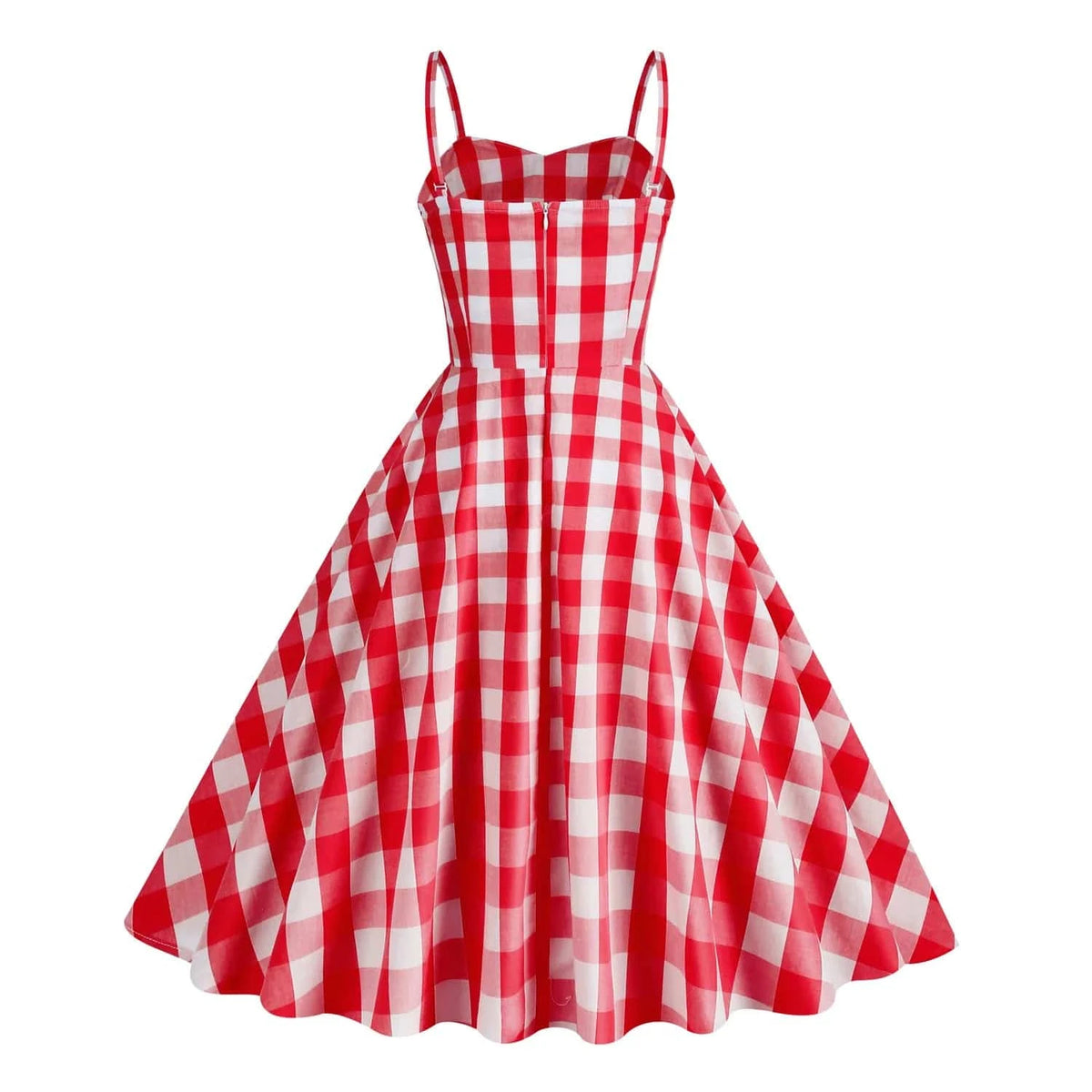 2 XL / Red 2024 New Vacation  Style Retro Plaid Stripe Hanging Strap High Waist Women's Cotton Medium Length Dress