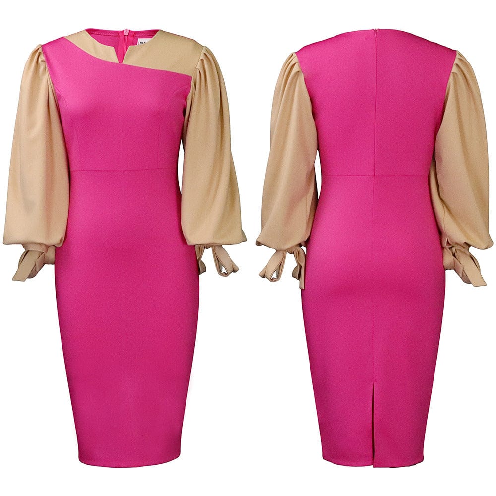 2 XL / Rose red Fashion Fall 2023 Women Clothes Plus Size Dress Elegant Office Lady Business Dress Women Long Sleeve Career Dresses