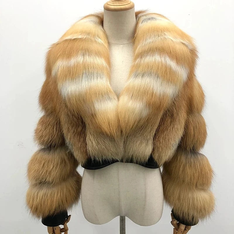 2 XL / short Custom Long and Short Style Fashion Women Fluffy Winter Real Red Fox Fur Coat