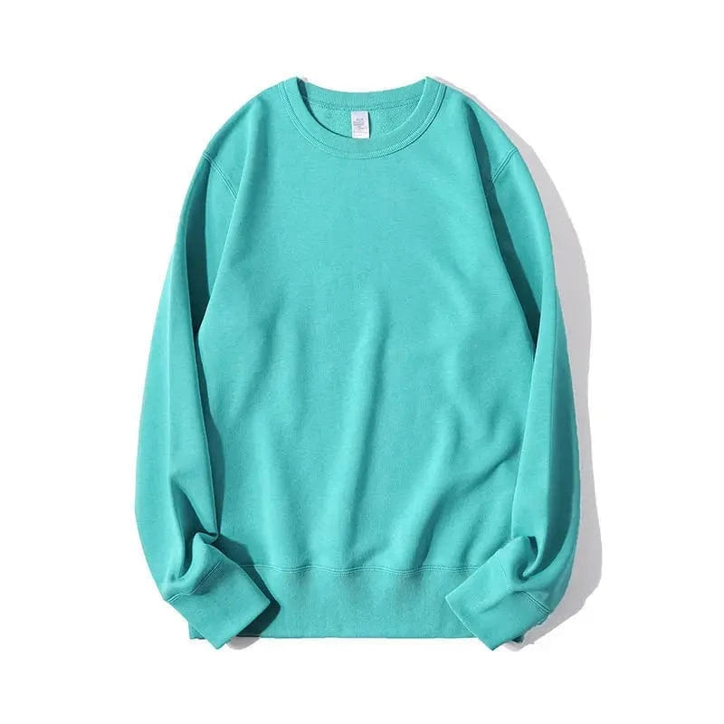 2 XL / Tiffany blue 340GSM Earth Tone Crewneck Sweatshirt Long Sleeve Pure Color Pullover Cotton Soft Terry Brown Men Shirt
