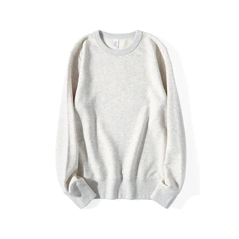 2 XL / Wall white 340GSM Earth Tone Crewneck Sweatshirt Long Sleeve Pure Color Pullover Cotton Soft Terry Brown Men Shirt