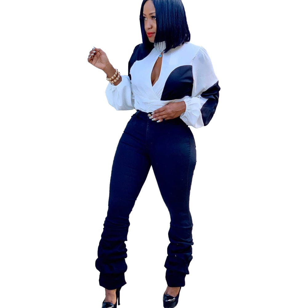 2 XL / White Chiffon Tops For Women Office Trendy Patchwork Zipper Back Shirts Blouses For Ladies Bandage Fashion Sexy Western Top