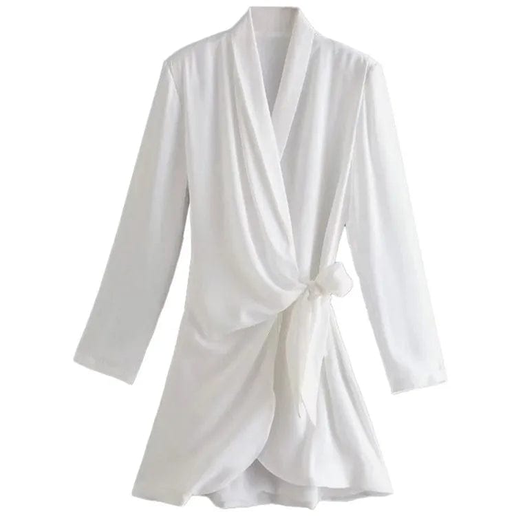 2 XL / White New Women Lace up Blazer Style Dress 2023 Office Lady Vintage Sexy Party Dresses