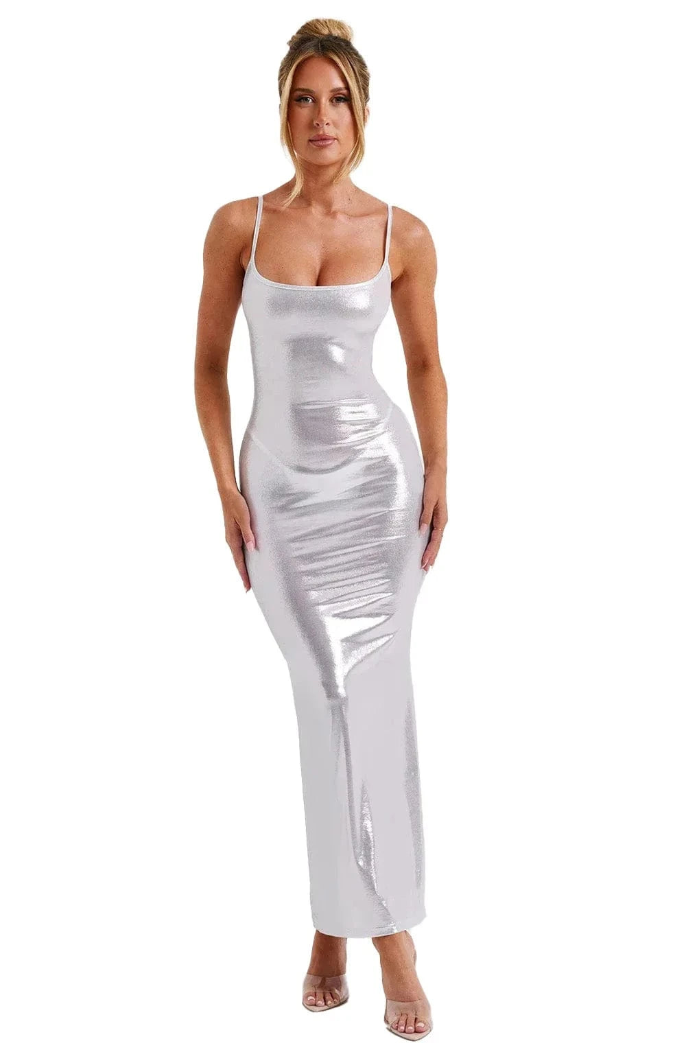 2 XL / White Sleeveless sling casual dinner dress women long maxi summer with suspenders