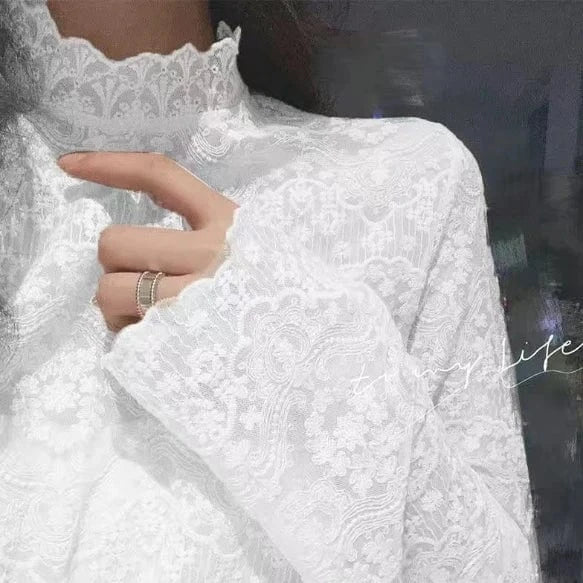 2 XL / White thin Liu Ming Dropshipping Products 2024 Spring Autumn Long Sleeve Turtleneck Mesh Tops Women Lace Shirt