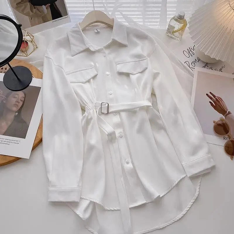 2 XL / White Women's Long Long Sleeve Shirt Summer New Tie Tops