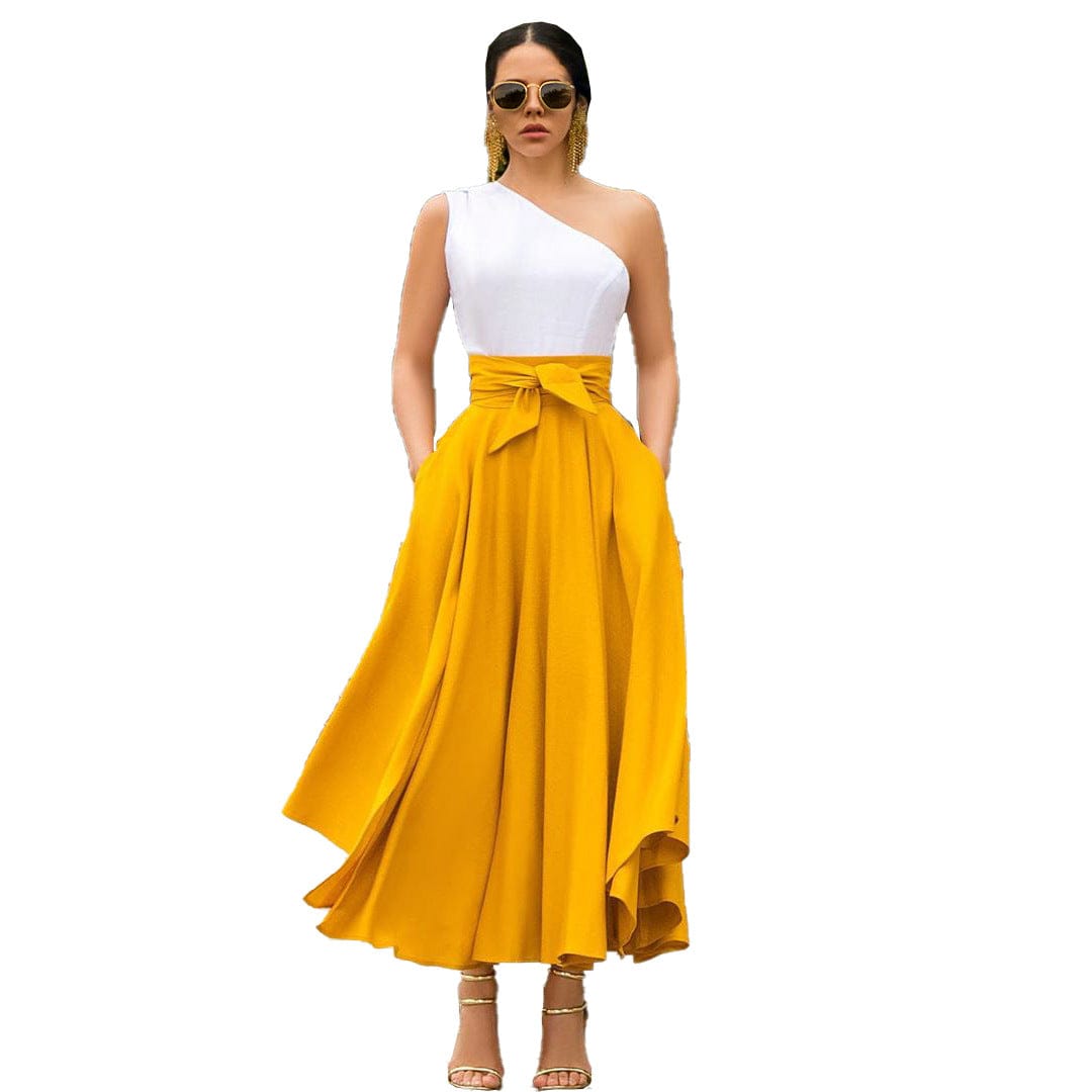 2 XL / Yellow Hot Sale Of European And American Womens Skirt Dress With High waist casual and fashionable Skirt
