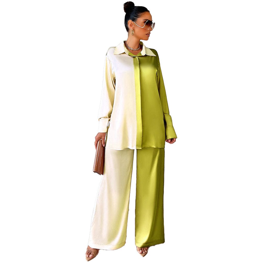 2 XL / Yellow Liu Ming Fall Women Elegant 2023 New Product 2 Piece Outfits Long Sleeve Shirt Pants Suit