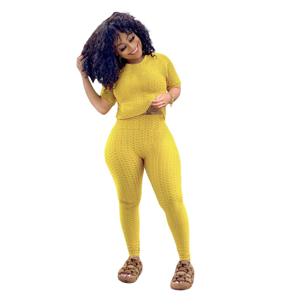 2 XL / Yellow Summer 2022 Women Nylon Spandex Stretchy Sweatsuit Fitness Yoga Set Sports Wear Tracksuit Sweatpants 2 Piece Sweat Suits xs