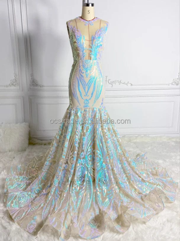 2(XS) / ZG23090803 Ocstrade Clothing Manufacturers Custom Sparkly Evening Dresses Glitter Sequin Plunging Neckline Trumpet Long Train Prom Dress