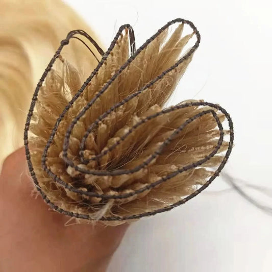 20" 100g per bundle  blonde 613 color no glue easy to install thread hair extension natural wave  wire   feather weft human hair