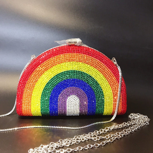 20*13*6.5CM / Rainbow JANHE bolso de mano Party Event Luxury Design Bling Glitter Rainbow Shoulder Clutch Purse Evening Bag